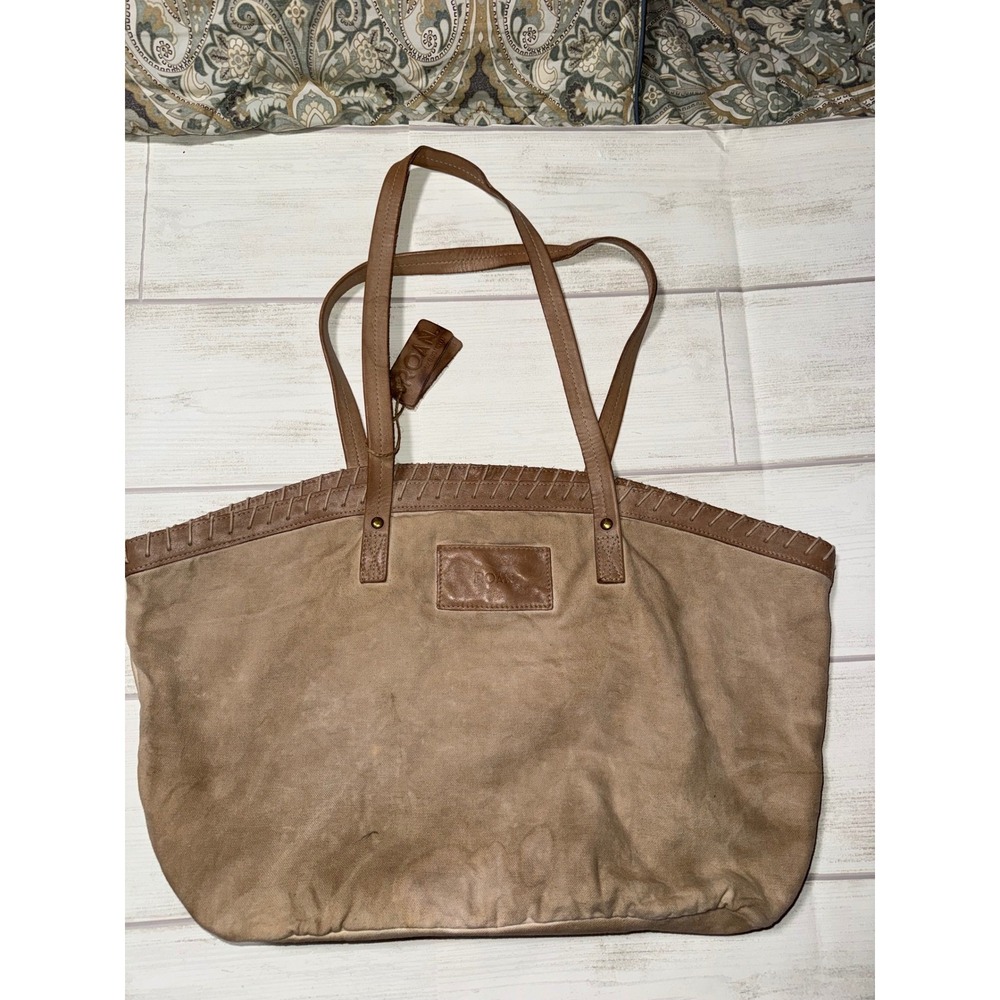 Neutral Tan Suede Tote Bag with Leather Trim - Women Bags Totes